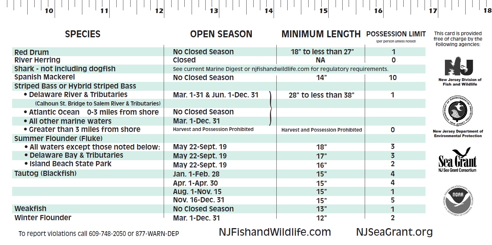 Fish and Wildlife Marine Recreational Fishing Regulation Cards for